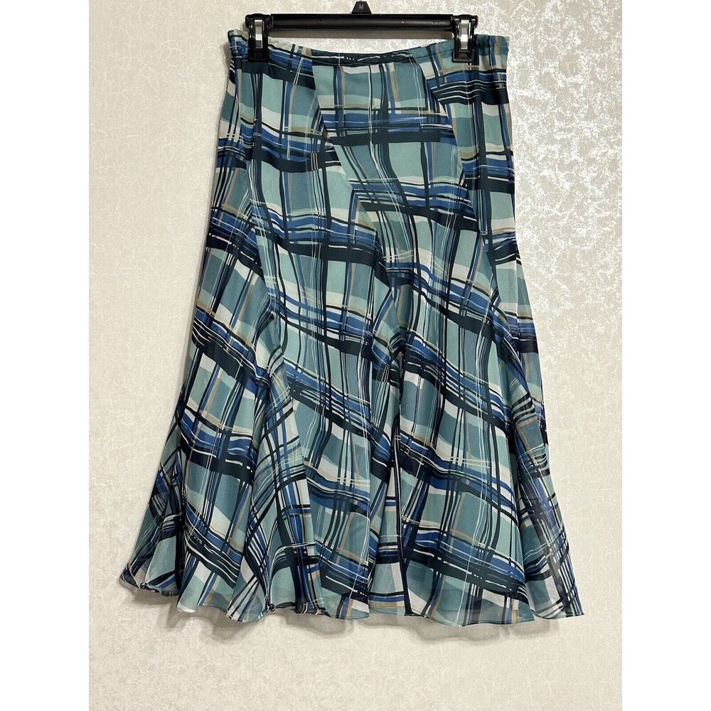 Emma James Skirt Blue Green Plaid Lined Knee Length Side Zip Elastic Waist 8
